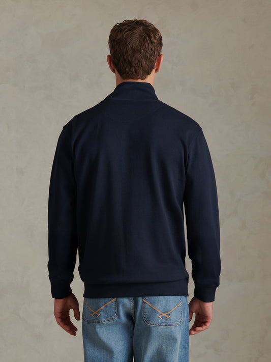 Mens Twill Jersey Funnel Neck Zip Sweat Dark Sapphire Navy