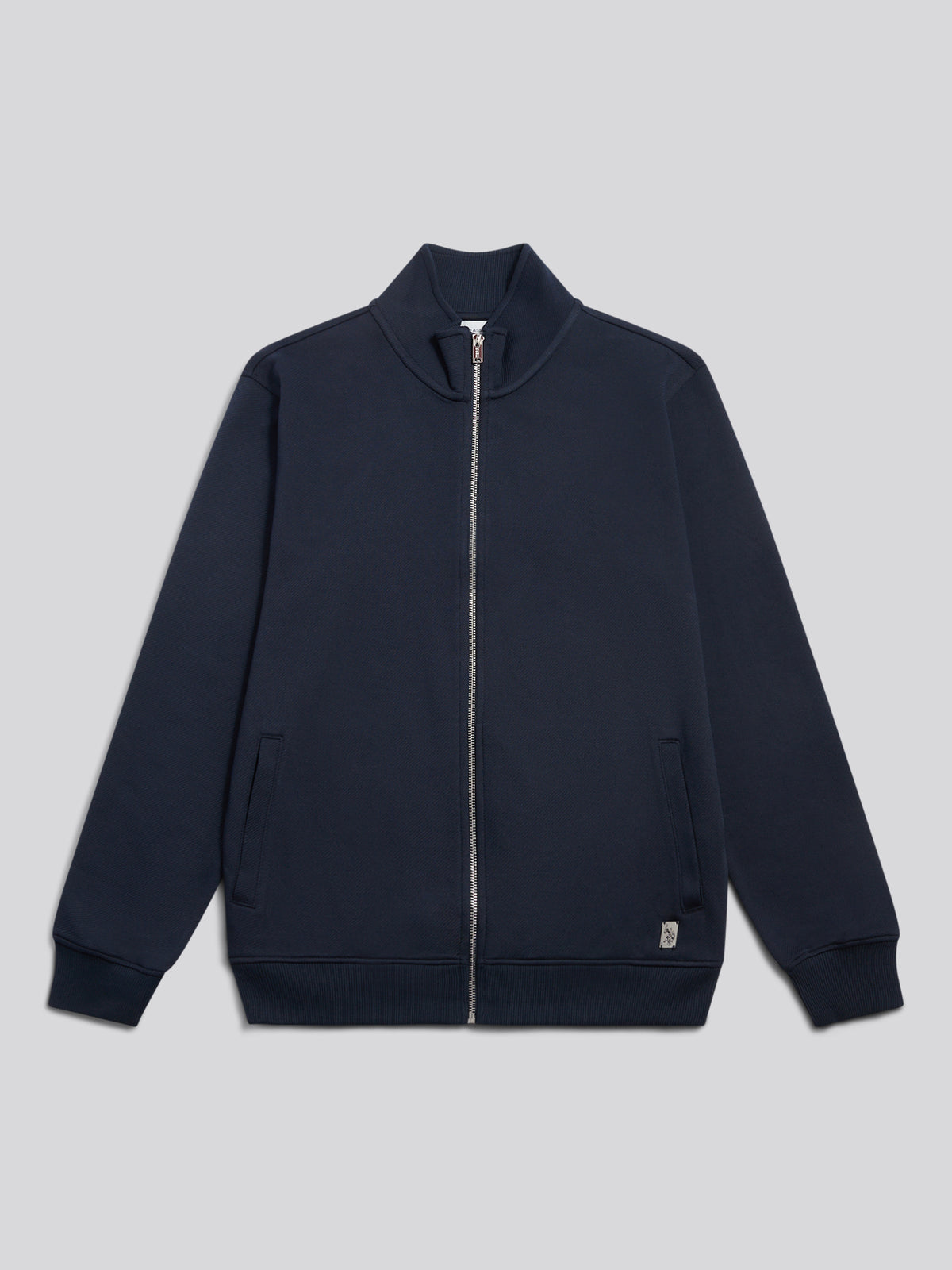 Mens Twill Jersey Funnel Neck Zip Sweat Dark Sapphire Navy