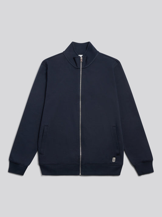 Mens Twill Jersey Funnel Neck Zip Sweat Dark Sapphire Navy