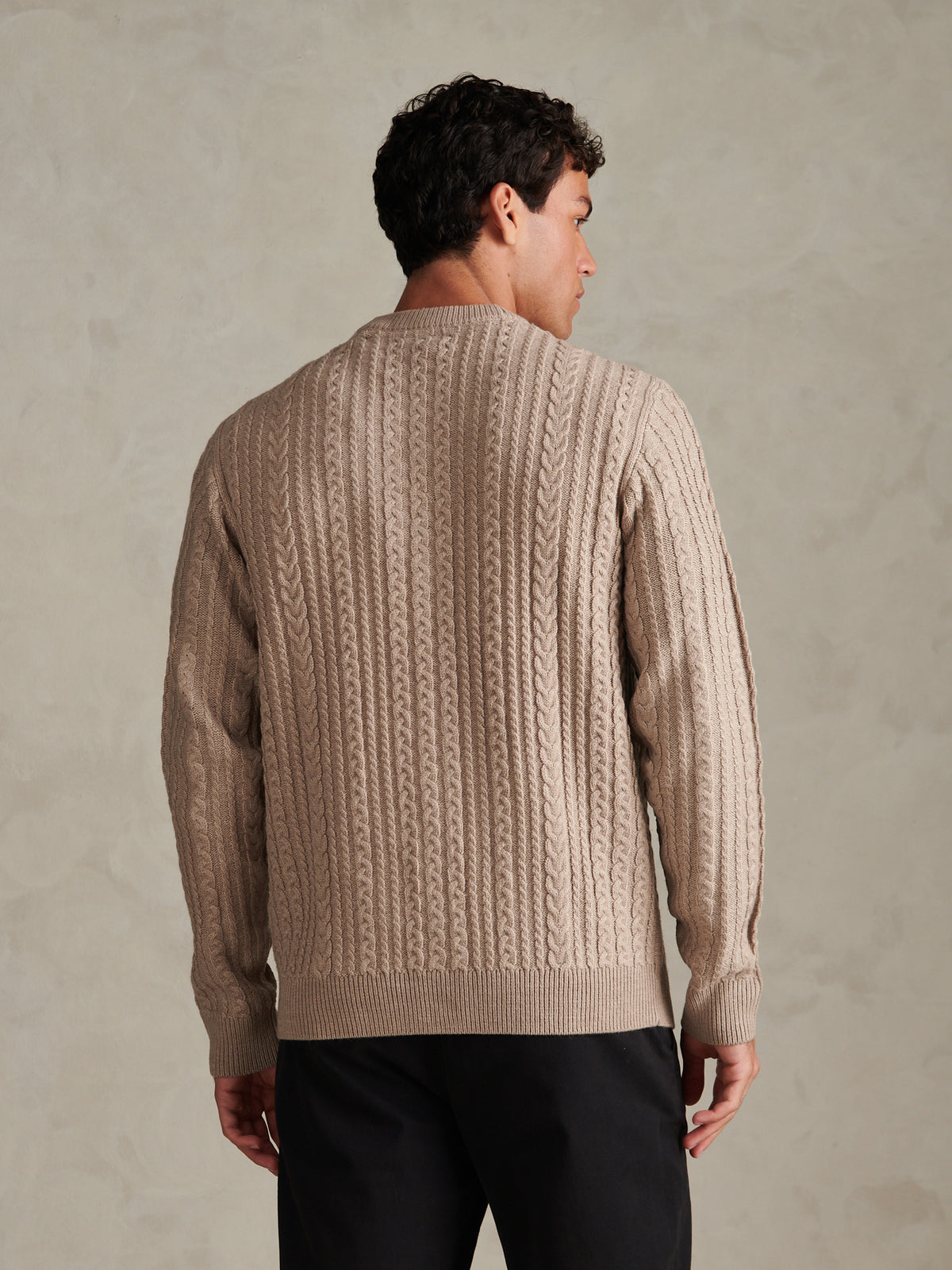 Mens Aran Knit Button-Through Cardigan Cinder Marl
