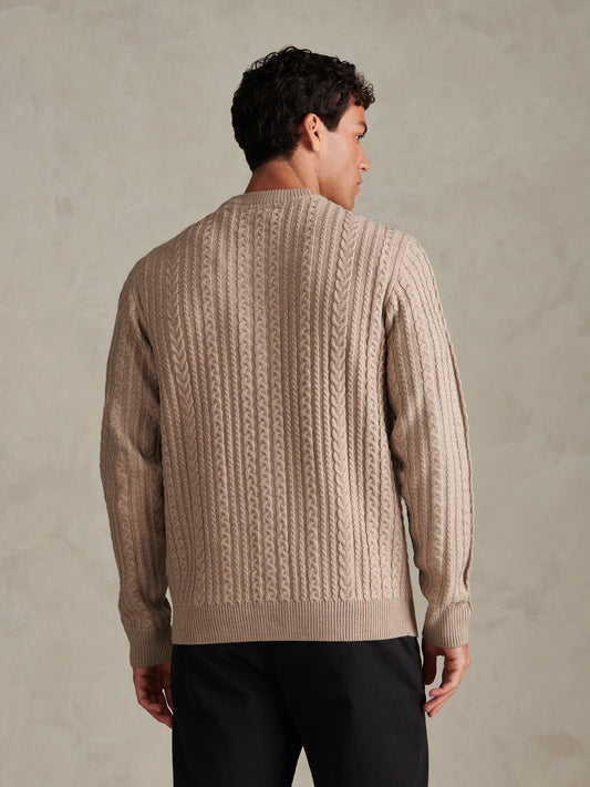 Mens Aran Knit Button-Through Cardigan Cinder Marl