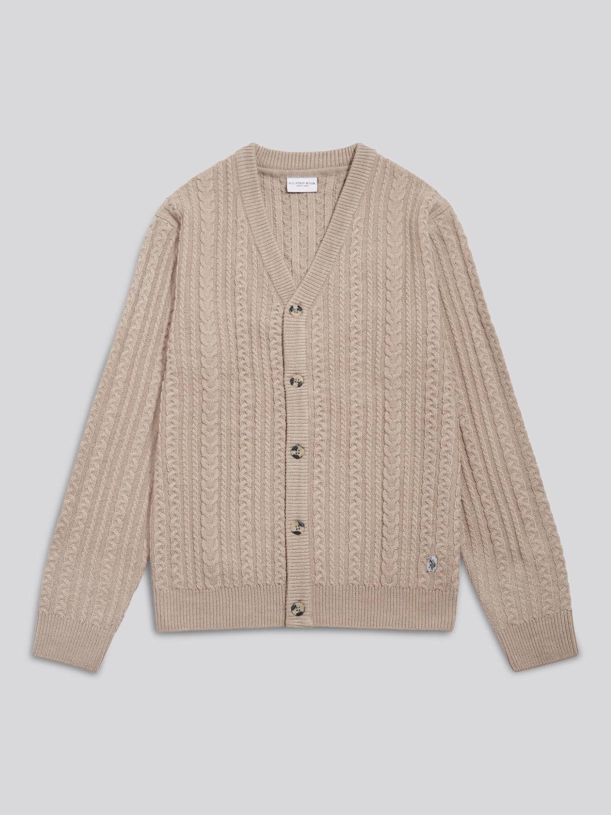 Mens Aran Knit Button-Through Cardigan Cinder Marl