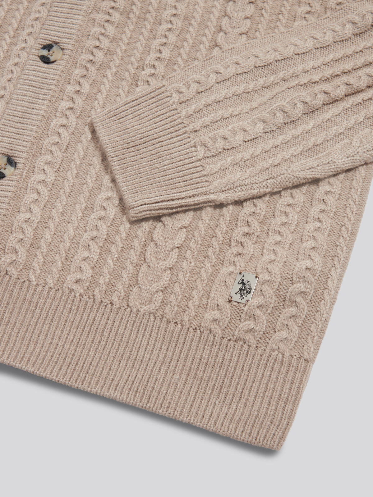 Mens Aran Knit Button-Through Cardigan Cinder Marl