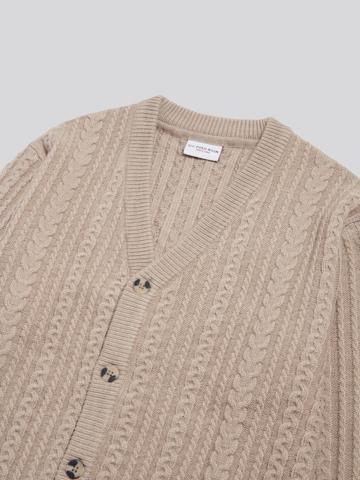 Mens Aran Knit Button-Through Cardigan Cinder Marl