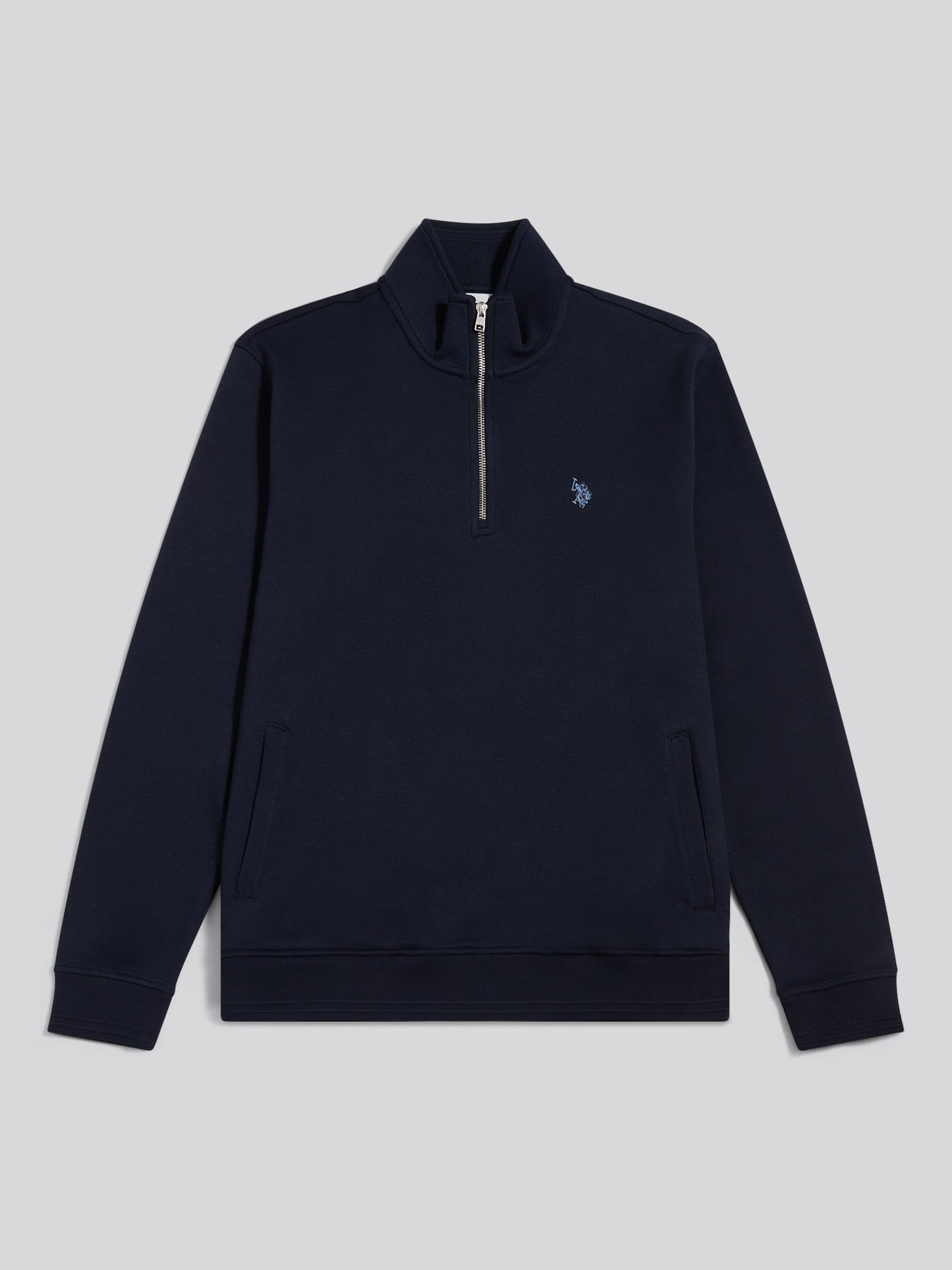 Mens Twill Textured 1/4 Zip Funnel Sweatshirt Dark Sapphire Navy