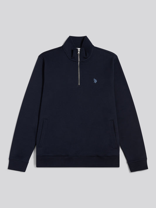Mens Twill Textured 1/4 Zip Funnel Sweatshirt Dark Sapphire Navy