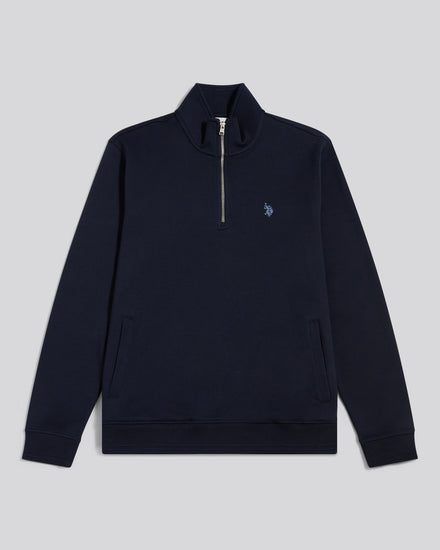 Mens Twill Textured 1/4 Zip Funnel Sweatshirt Dark Sapphire Navy