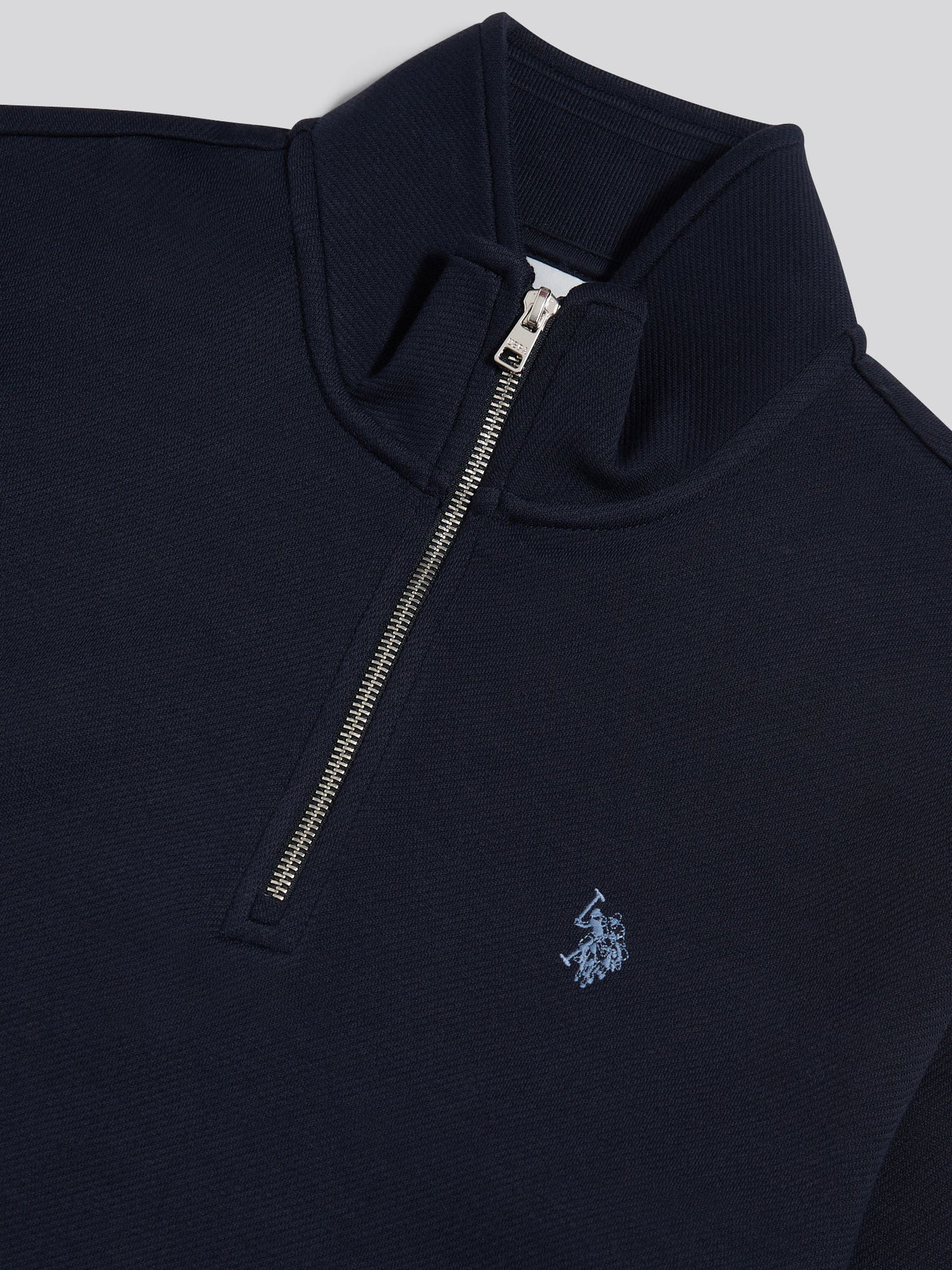 Mens Twill Textured 1/4 Zip Funnel Sweatshirt Dark Sapphire Navy