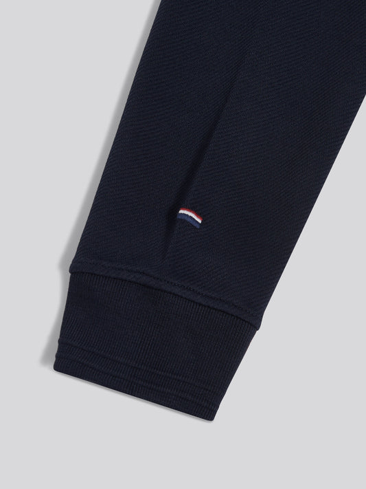 Mens Twill Textured 1/4 Zip Funnel Sweatshirt Dark Sapphire Navy