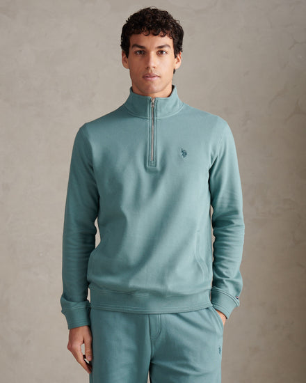Mens Twill Textured 1/4 Zip Funnel Sweatshirt Arctic