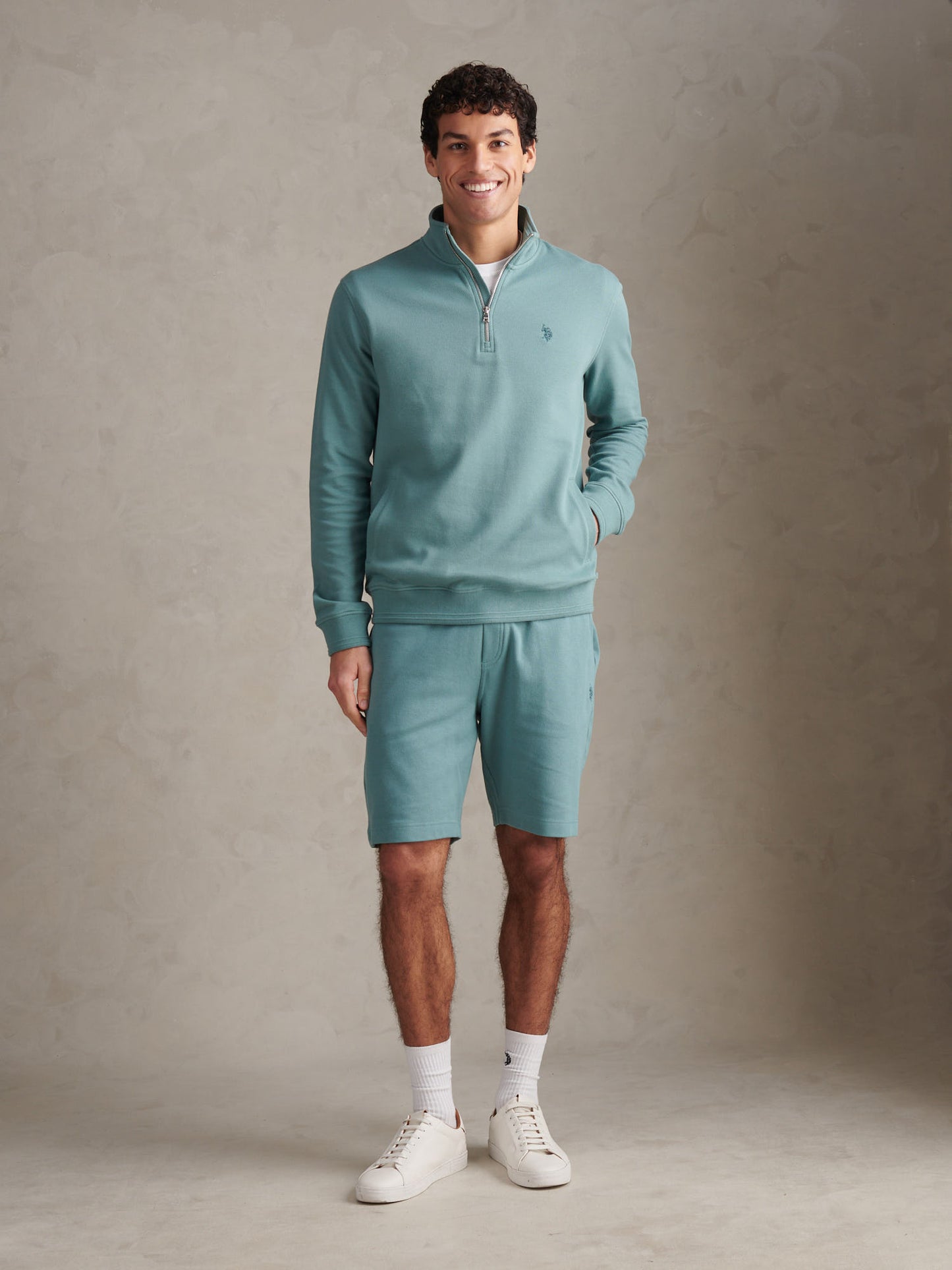 Mens Twill Textured 1/4 Zip Funnel Sweatshirt Arctic