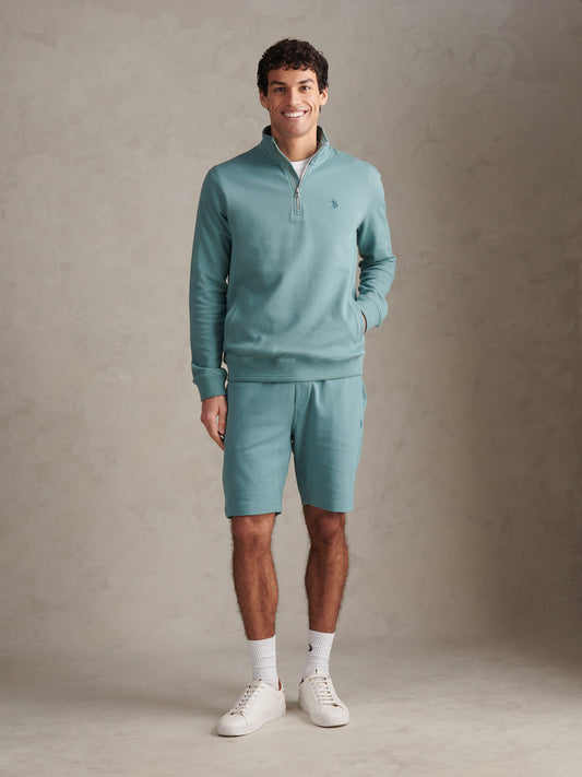 Mens Twill Textured 1/4 Zip Funnel Sweatshirt Arctic