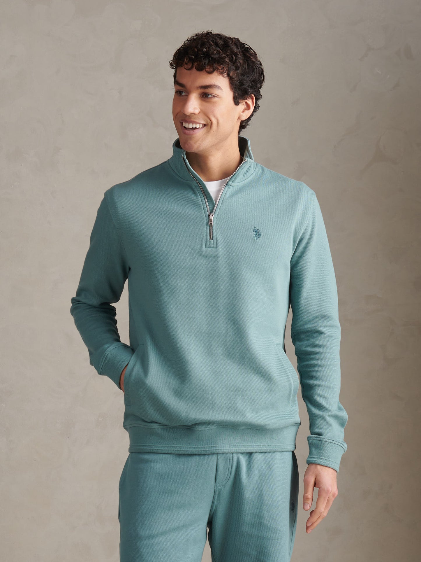 Mens Twill Textured 1/4 Zip Funnel Sweatshirt Arctic