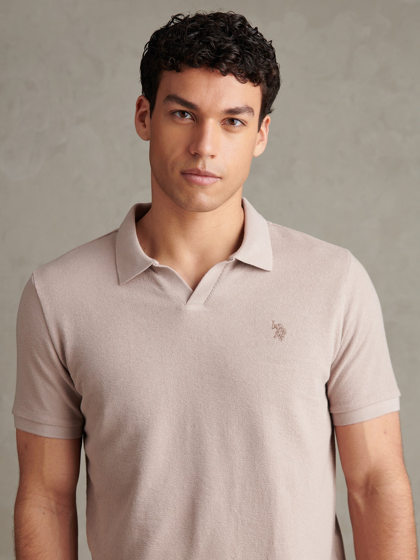 Mens Terry Open Collar Polo Shirt Atmosphere