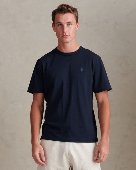 Mens Relaxed Fit Double Horsemen T-Shirt Dark Sapphire Navy / Moonlight Blue DHM