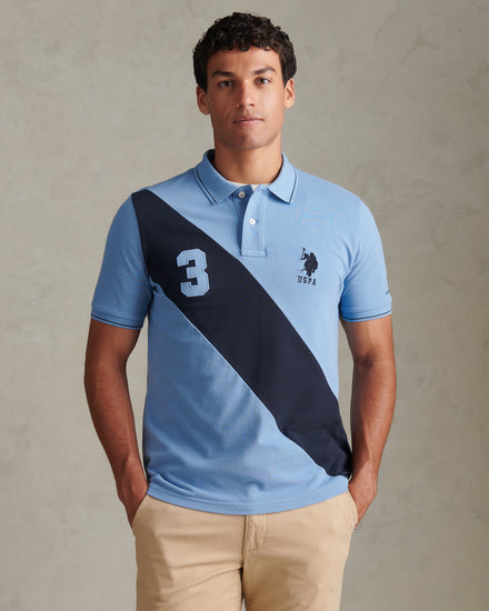 Mens Sash Colour Block Pique Polo Shirt Ashleigh Blue
