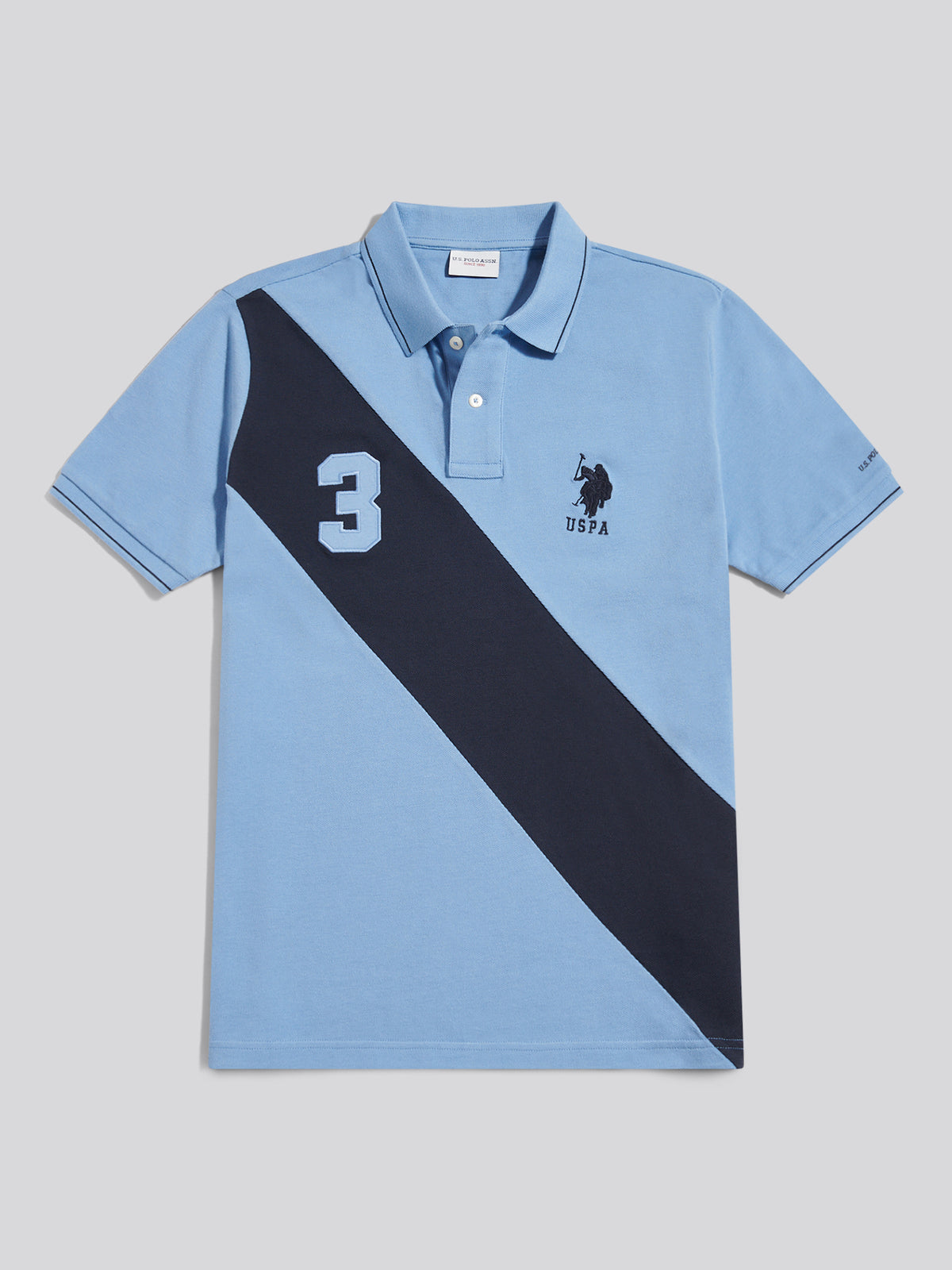 Mens Sash Colour Block Pique Polo Shirt Ashleigh Blue