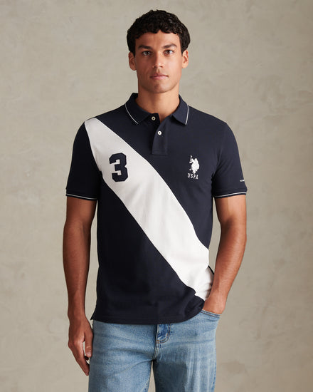 Mens Sash Colour Block Pique Polo Shirt Dark Sapphire Navy
