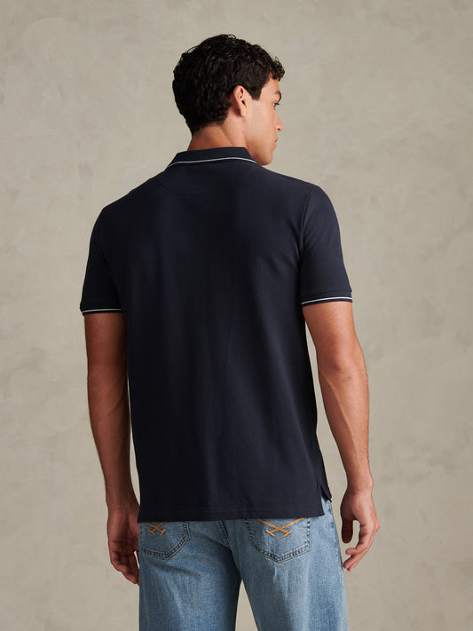 Sash Two Colour Pique Polo Dark Sapphire Navy