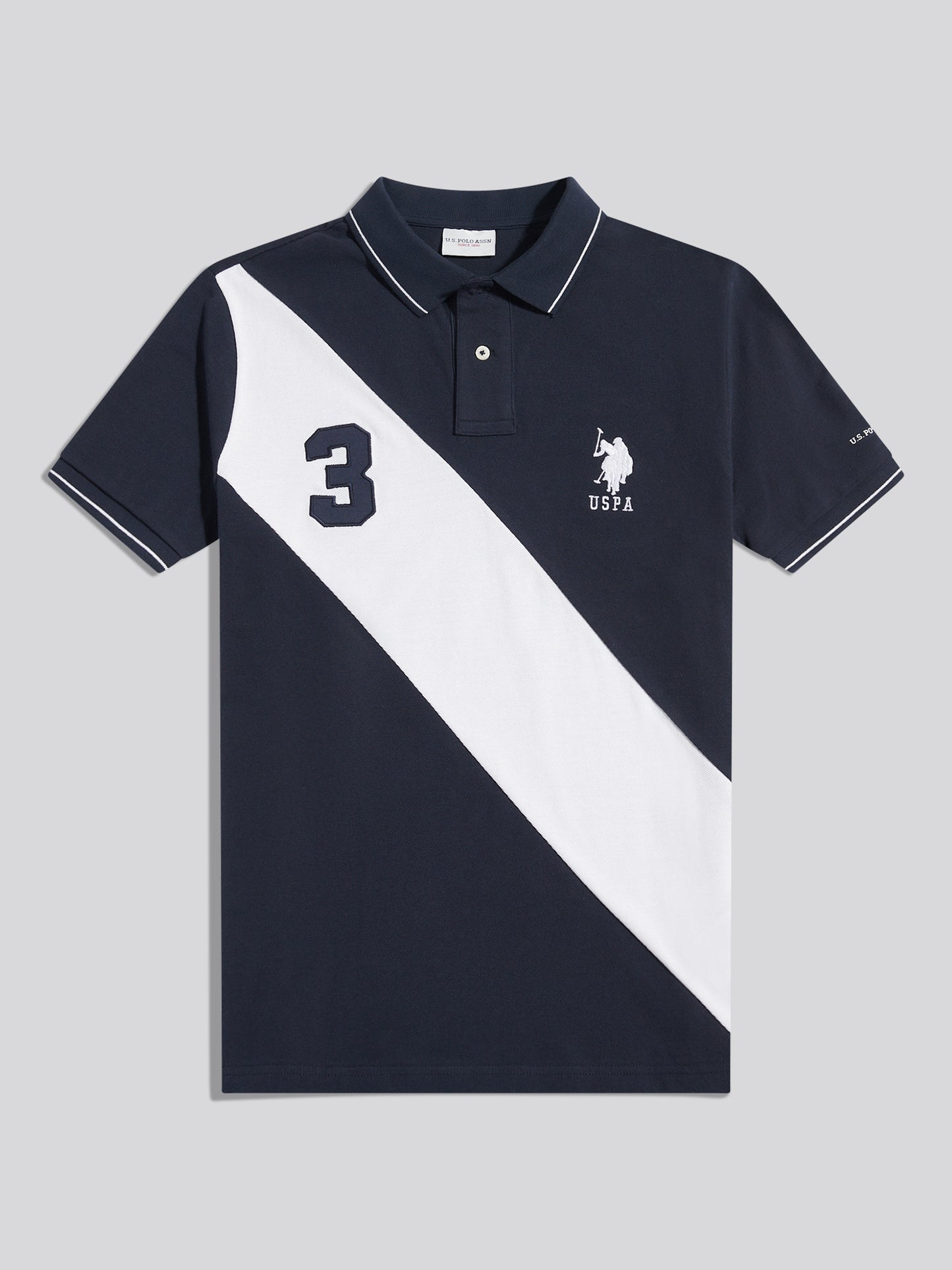 Mens Sash Colour Block Pique Polo Shirt Dark Sapphire Navy
