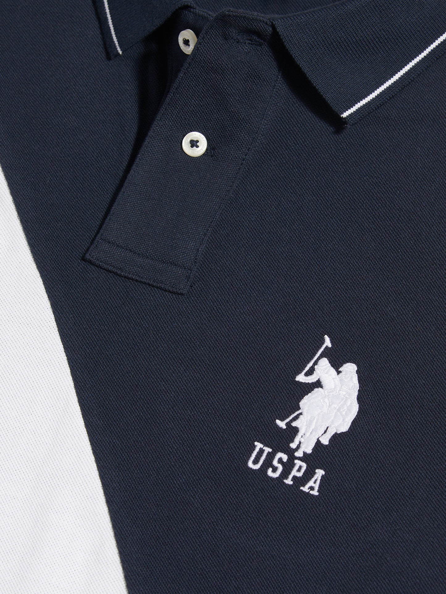 Mens Sash Colour Block Pique Polo Shirt Dark Sapphire Navy