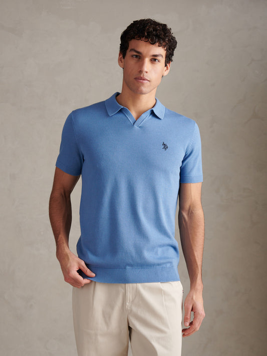 Mens Mini Vertical Texture Open Collar Polo Shirt Riviera