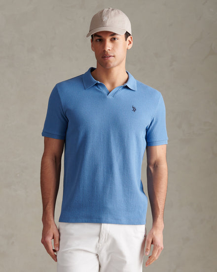 Mens Mini Vertical Texture Open Collar Polo Shirt Riviera