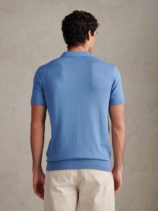 Mens Mini Vertical Texture Open Collar Polo Shirt Riviera