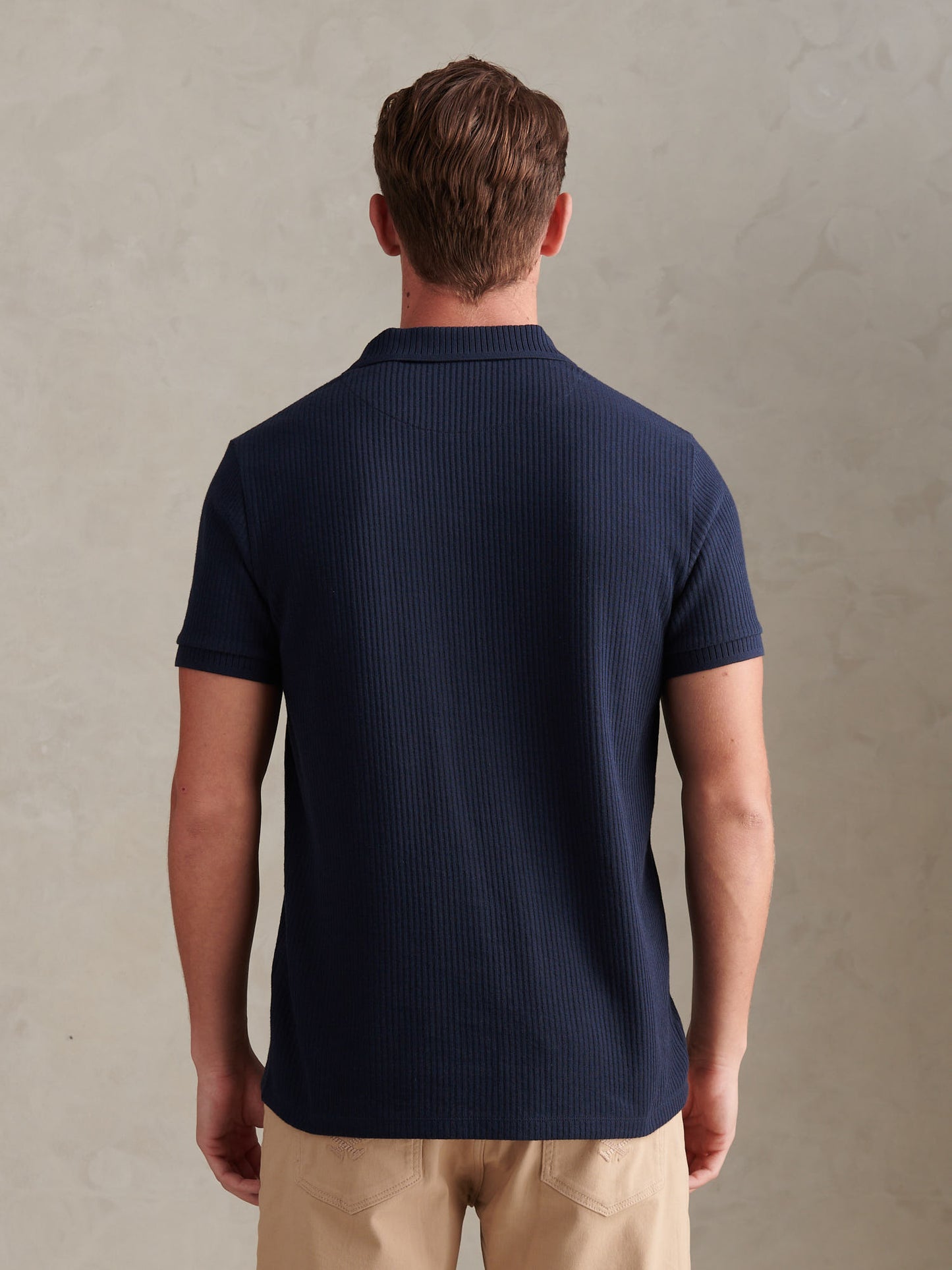 Mens Mini Vertical Texture Open Collar Polo Shirt Dark Sapphire Navy