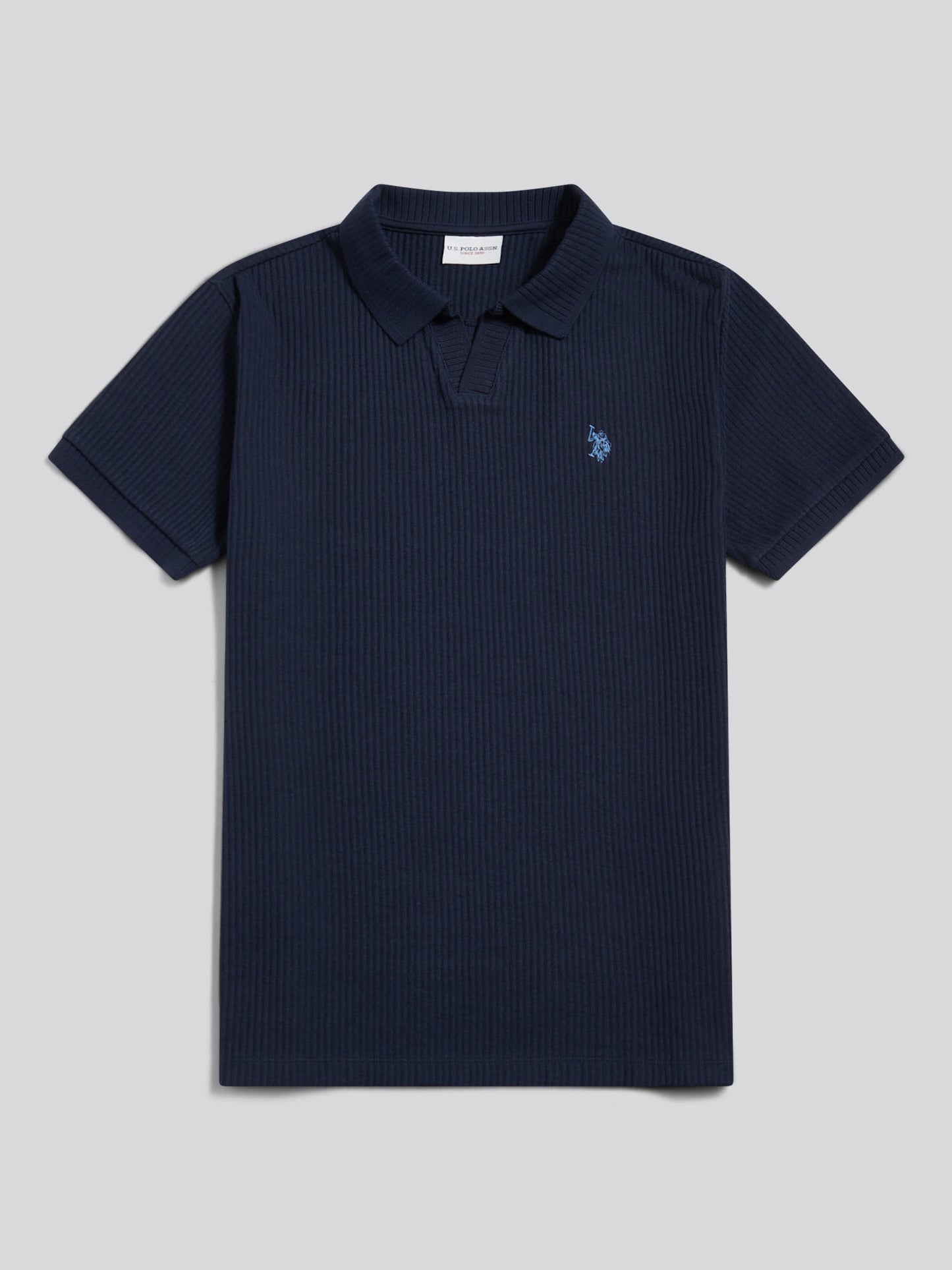 Mens Mini Vertical Texture Open Collar Polo Shirt Dark Sapphire Navy