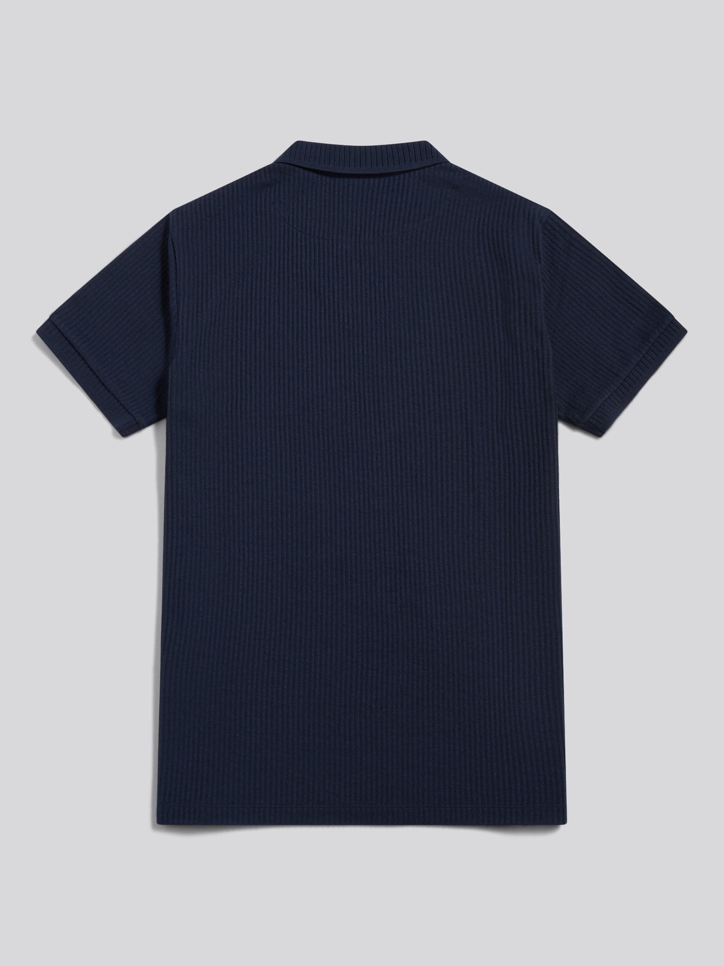 Mens Mini Vertical Texture Open Collar Polo Shirt Dark Sapphire Navy