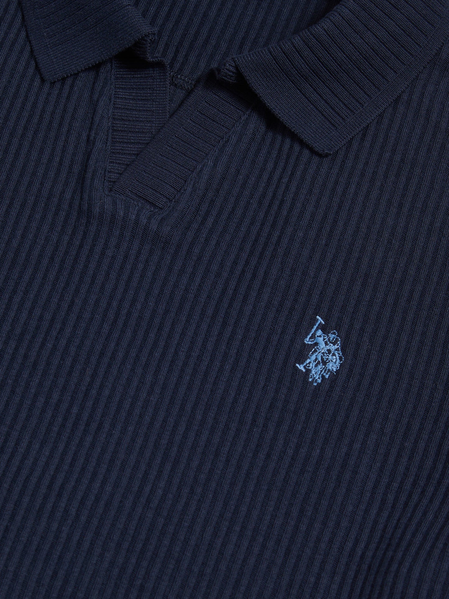 Mens Mini Vertical Texture Open Collar Polo Shirt Dark Sapphire Navy