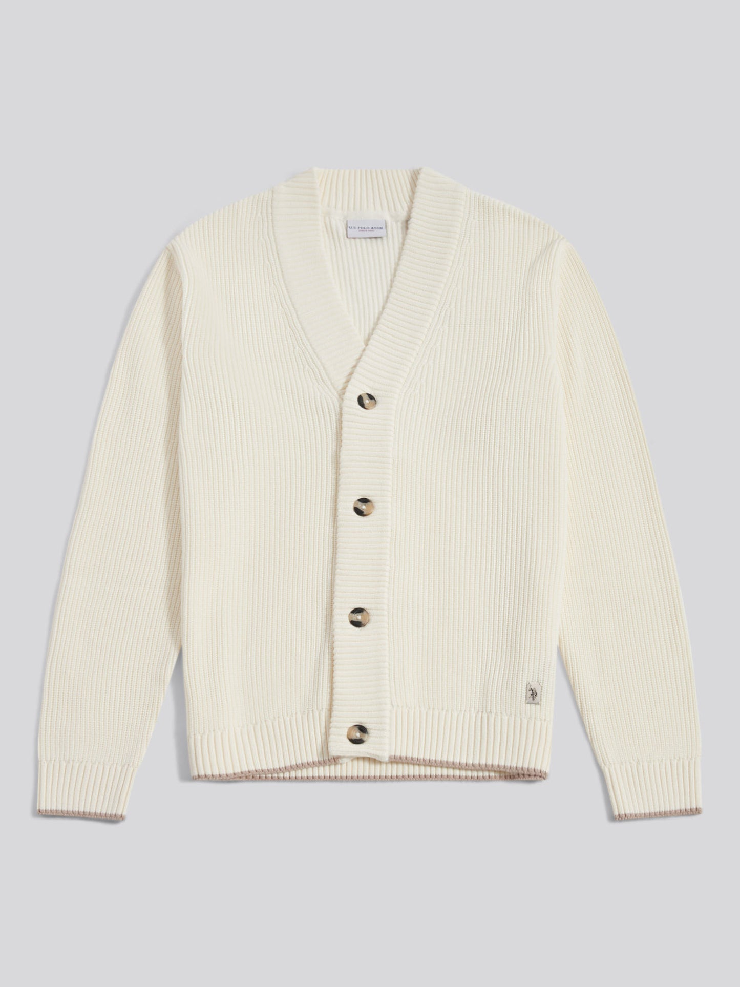 Mens Open Collar Knitted Cardigan Whisper White