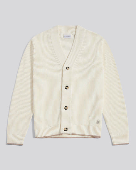 Mens Open Collar Knitted Cardigan Whisper White