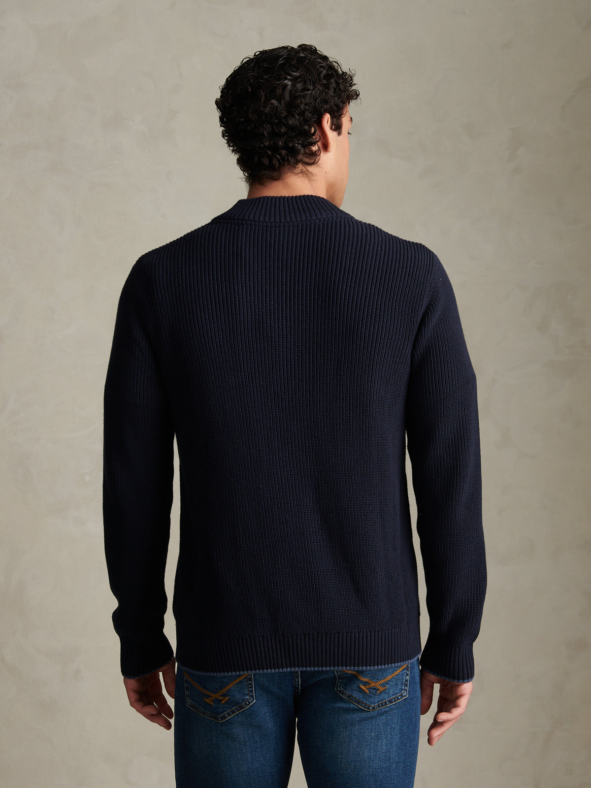 Mens Open Collar Knitted Cardigan Dark Sapphire Navy
