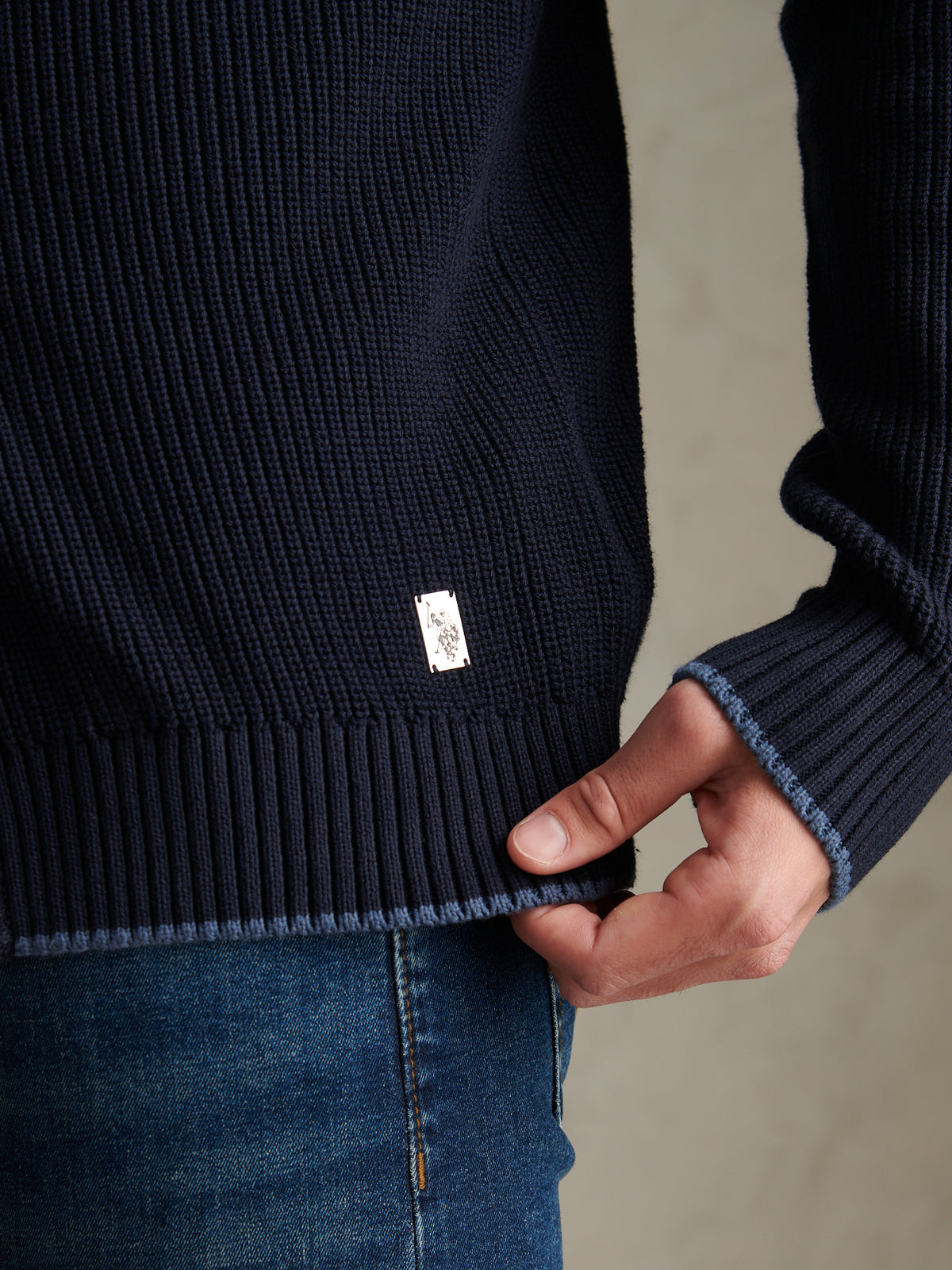 Mens Open Collar Knitted Cardigan Dark Sapphire Navy