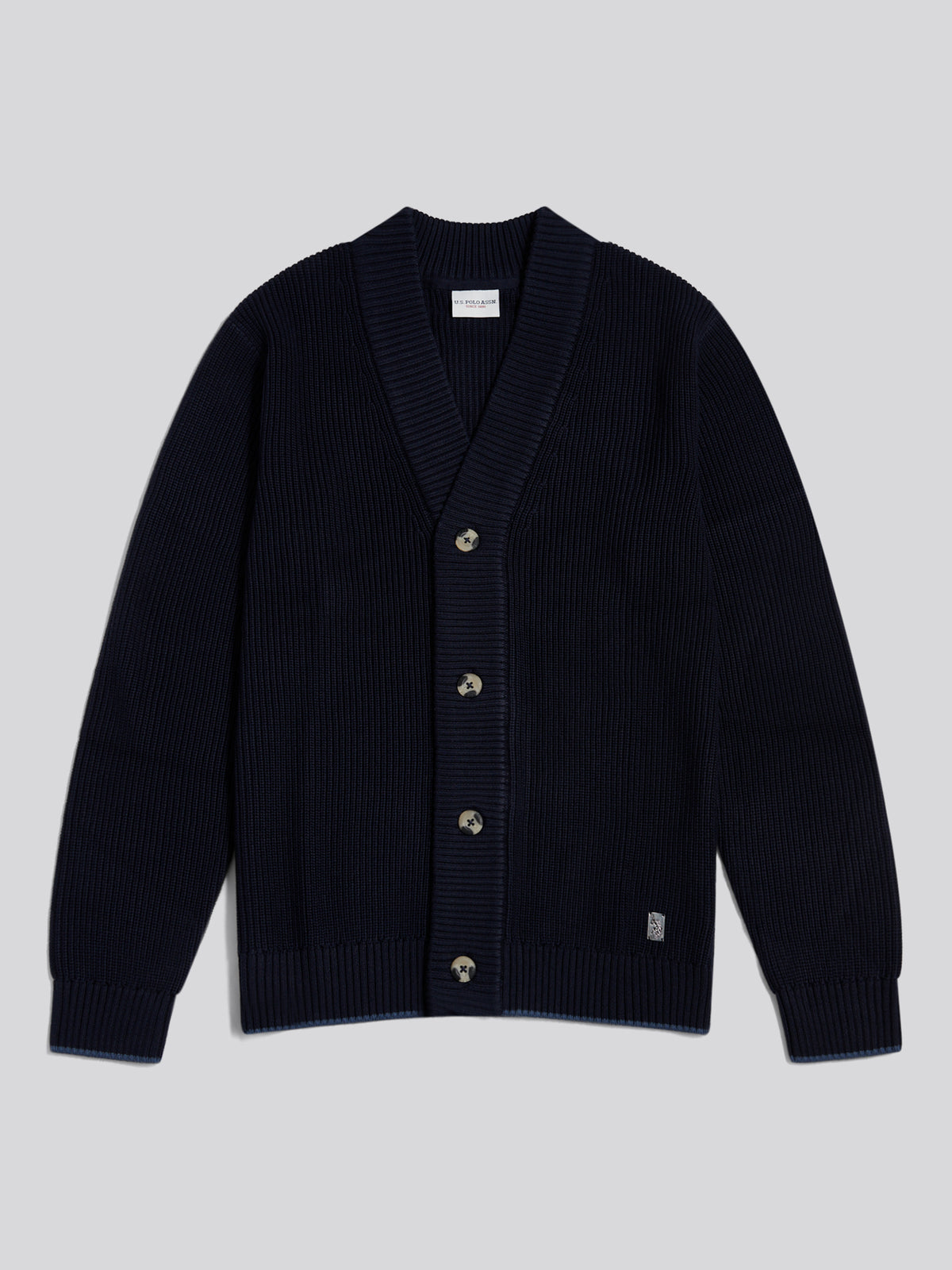 Mens Open Collar Knitted Cardigan Dark Sapphire Navy