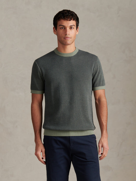 Mens Cotton Vertical Texture Knit T-Shirt Sea Spray