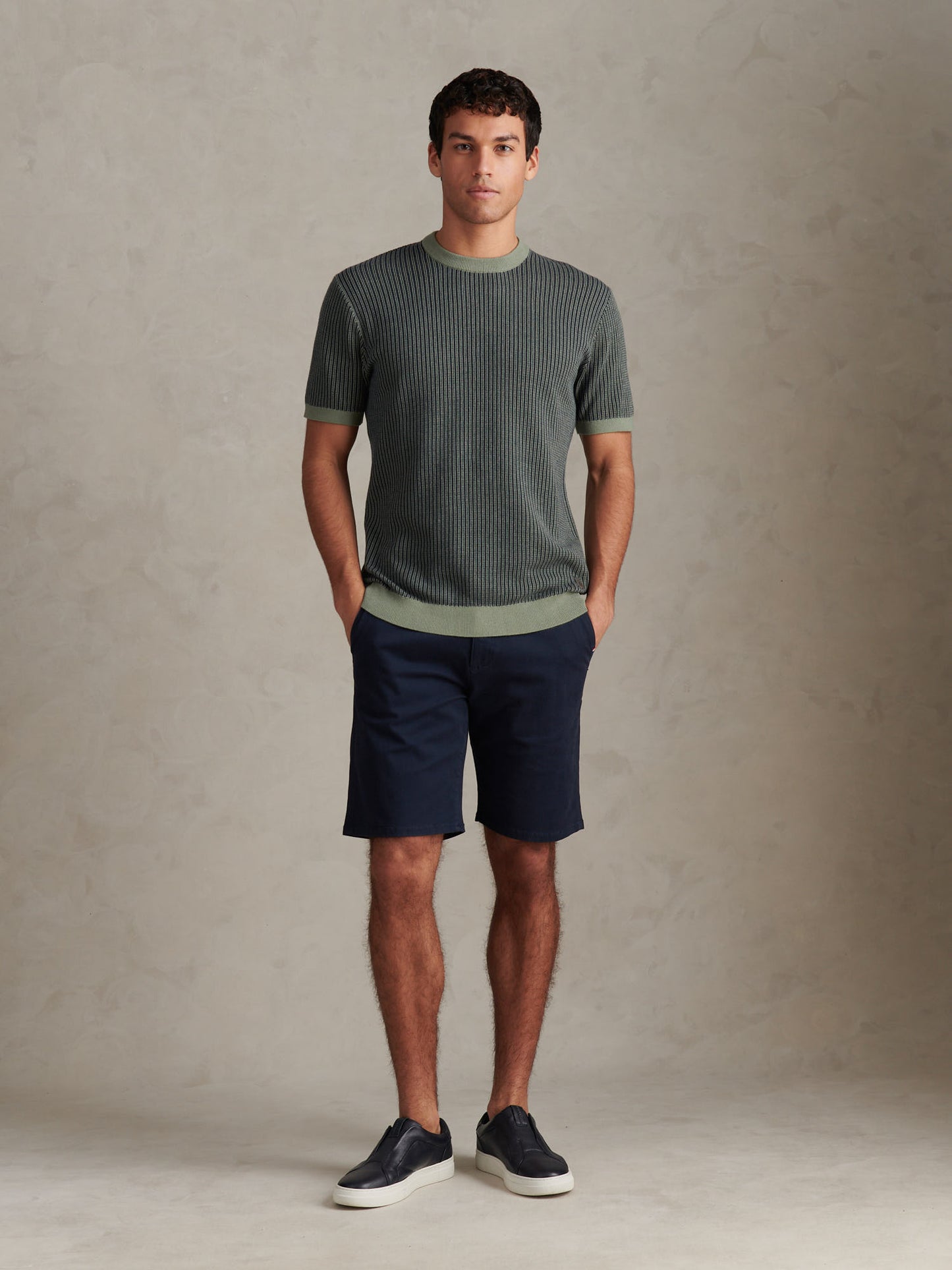 Mens Cotton Vertical Texture Knit T-Shirt Sea Spray