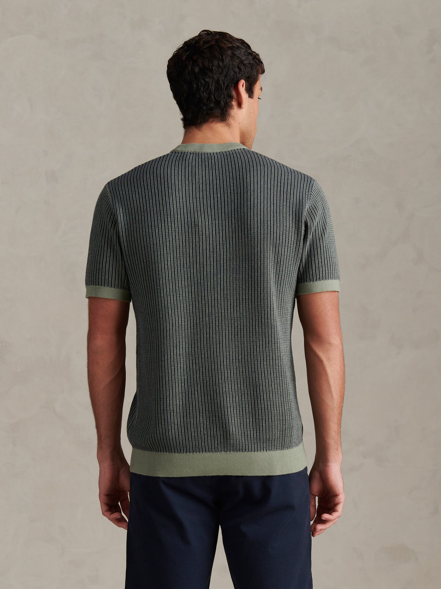 Mens Cotton Vertical Texture Knit T-Shirt Sea Spray
