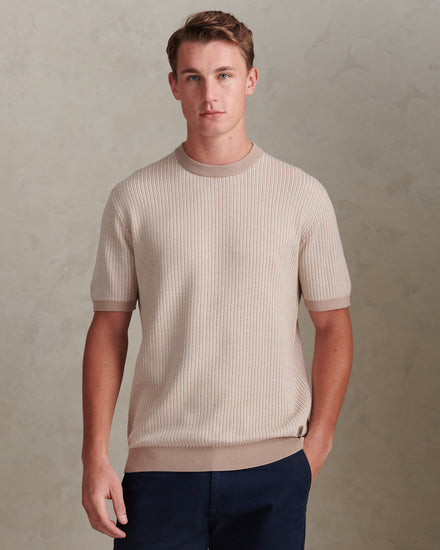 Mens Cotton Vertical Texture Knit T-Shirt Atmosphere