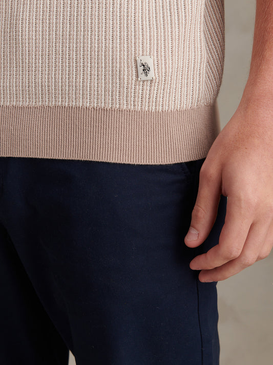 Mens Cotton Vertical Texture Knit T-Shirt Atmosphere