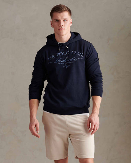 Mens Drop Shoulder Arch Script Hoodie Dark Sapphire Navy