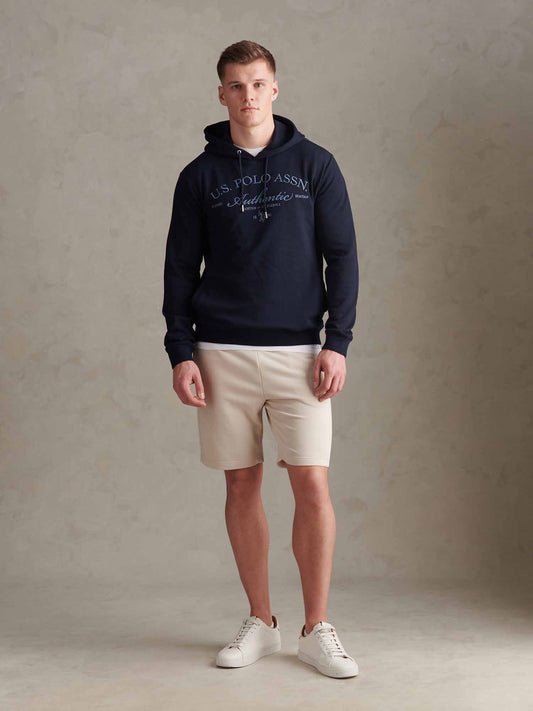 Mens Drop Shoulder Arch Script Hoodie Dark Sapphire Navy