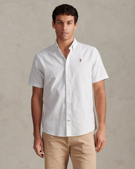 Mens Oxford Stripe Short Sleeve Shirt Ice Blue