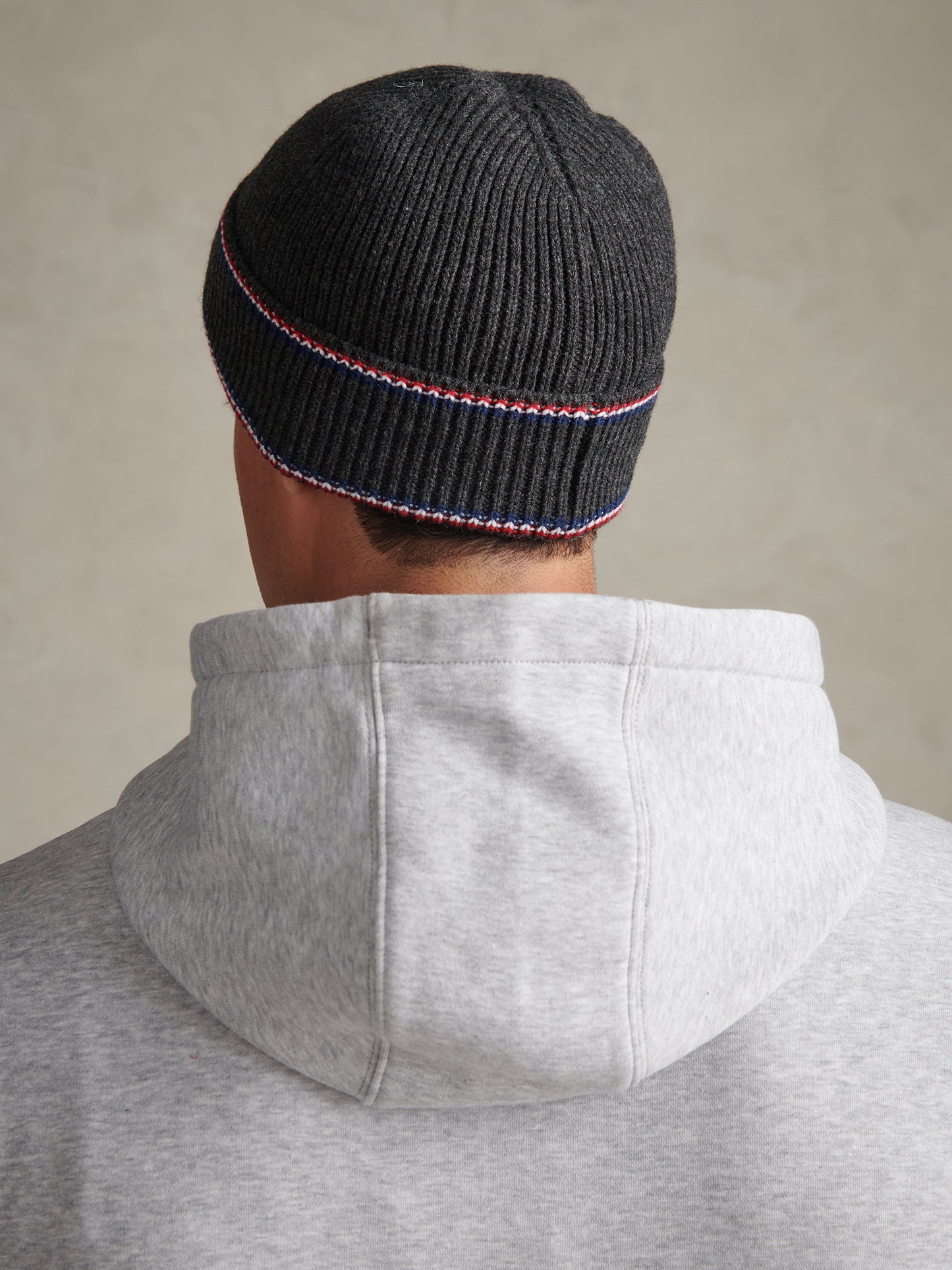 Mens Brand Stripe Knitted Beanie Charcoal Marl