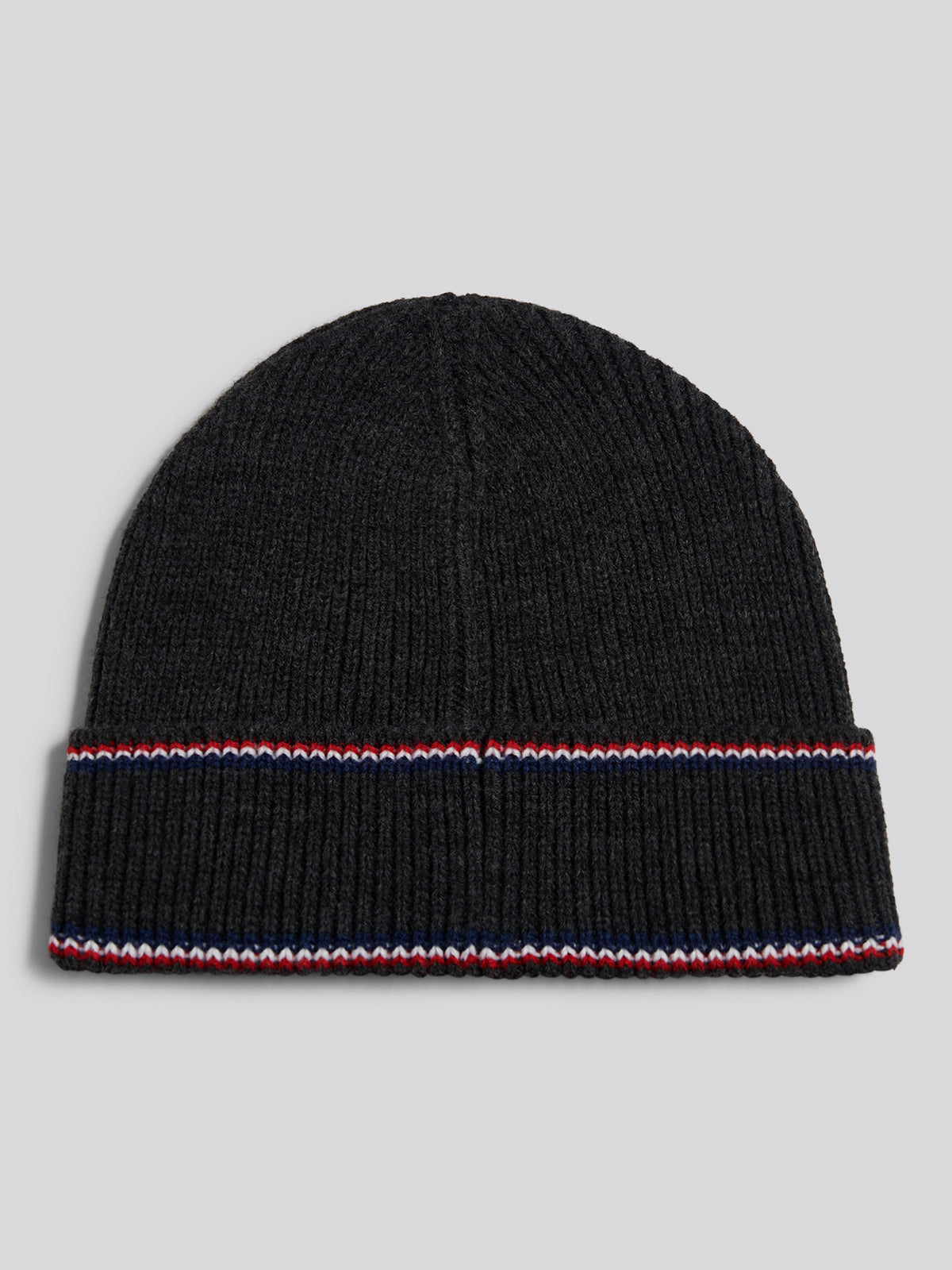 Mens Brand Stripe Knitted Beanie Charcoal Marl