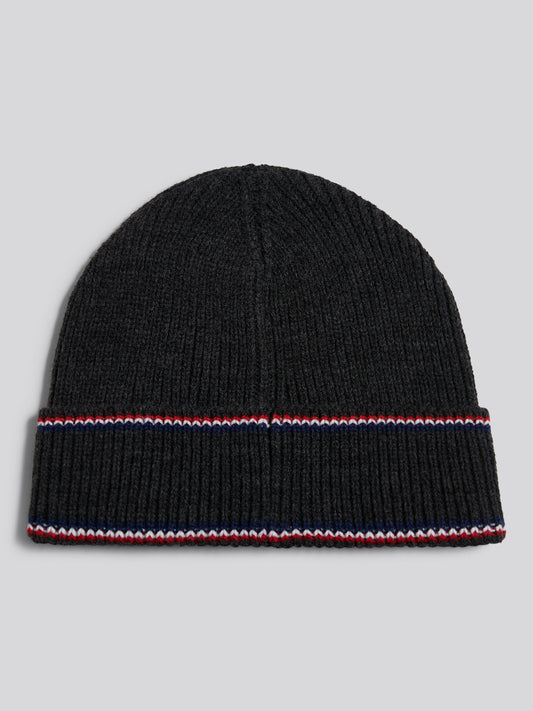 Mens Brand Stripe Knitted Beanie Charcoal Marl