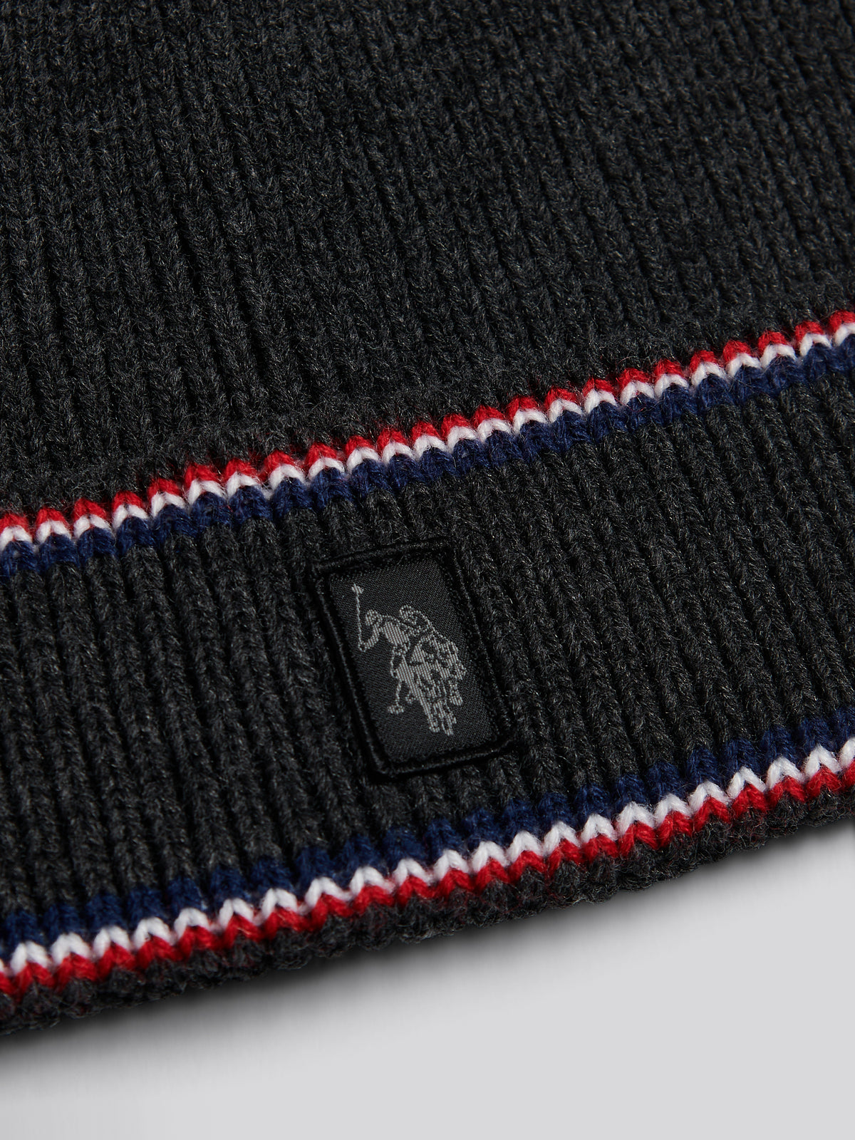 Mens Brand Stripe Knitted Beanie Charcoal Marl