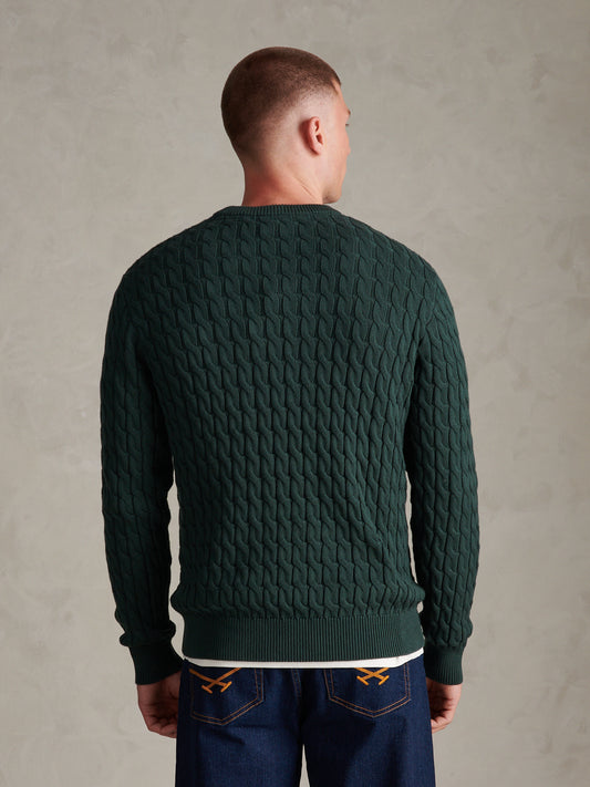 Mens Classic Cotton Cable Knit Crew Neck Jumper Green Gables